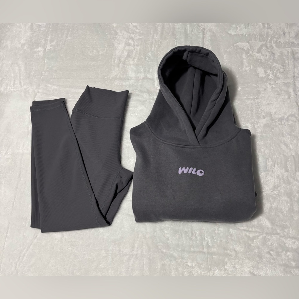 Wilo The Label Wellness Club Hoodie and Legging Active Set Gray Charcoal NWT S